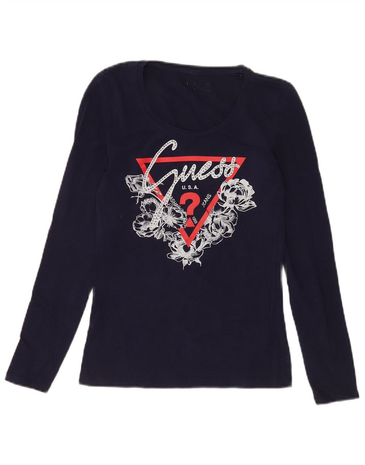 Guess Grafisk Top Langærmet Dame UK 4 XS Navy Blue