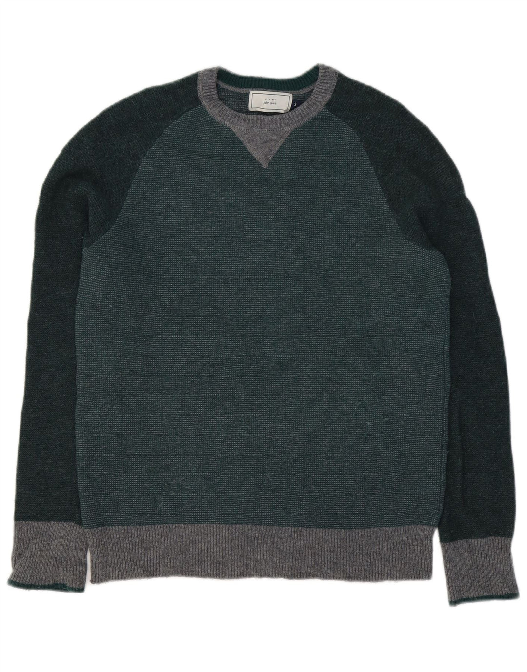 John Lewis Herre sweater med rund hals, lille grøn farveblok lammeuld