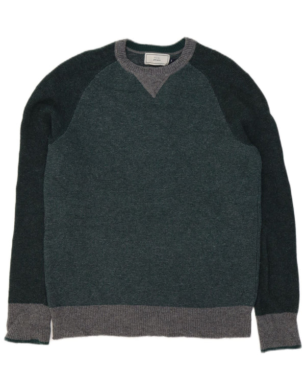 John Lewis Herre sweater med rund hals, lille grøn farveblok lammeuld