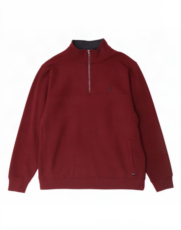 Nautica Herre Zip Neck Sweatshirt Jumper 2XL rødbrun bomuld