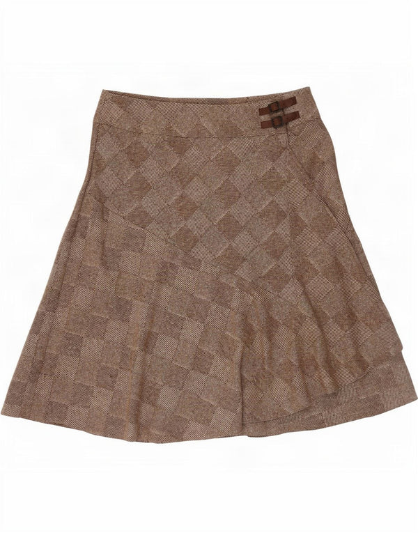 Kaliko Womens Wrap Skirt UK 18 XL W34 Brown Geometric Wool