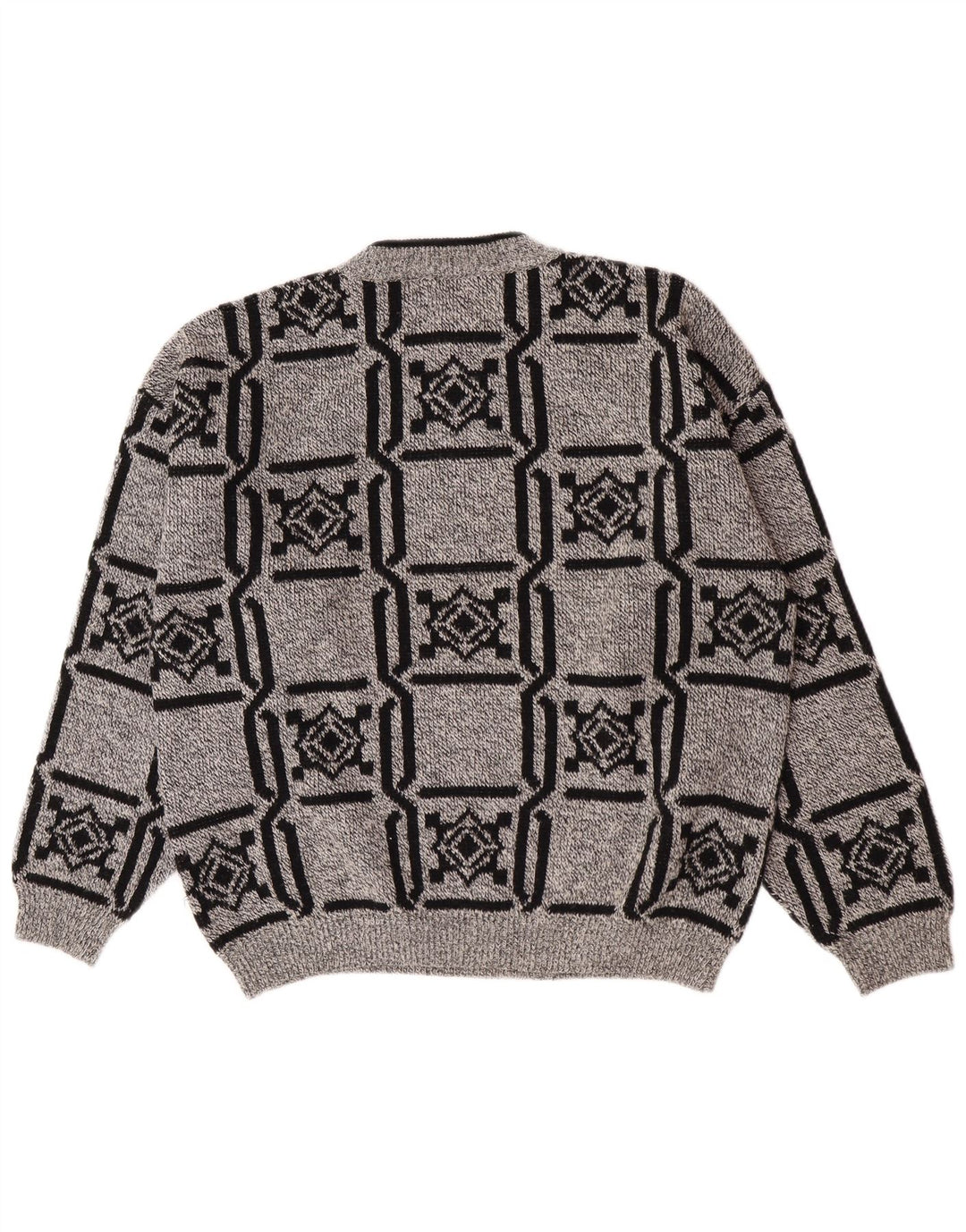 Stefanel Herre rund hals sweater stor grå geometrisk uld