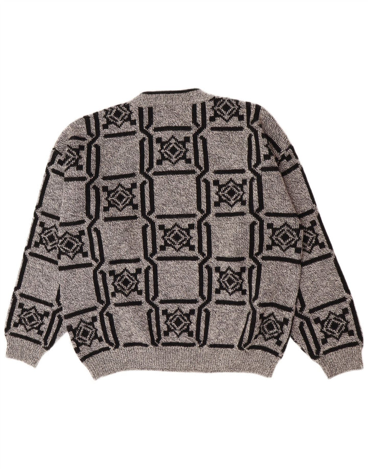 Stefanel Herre rund hals sweater stor grå geometrisk uld