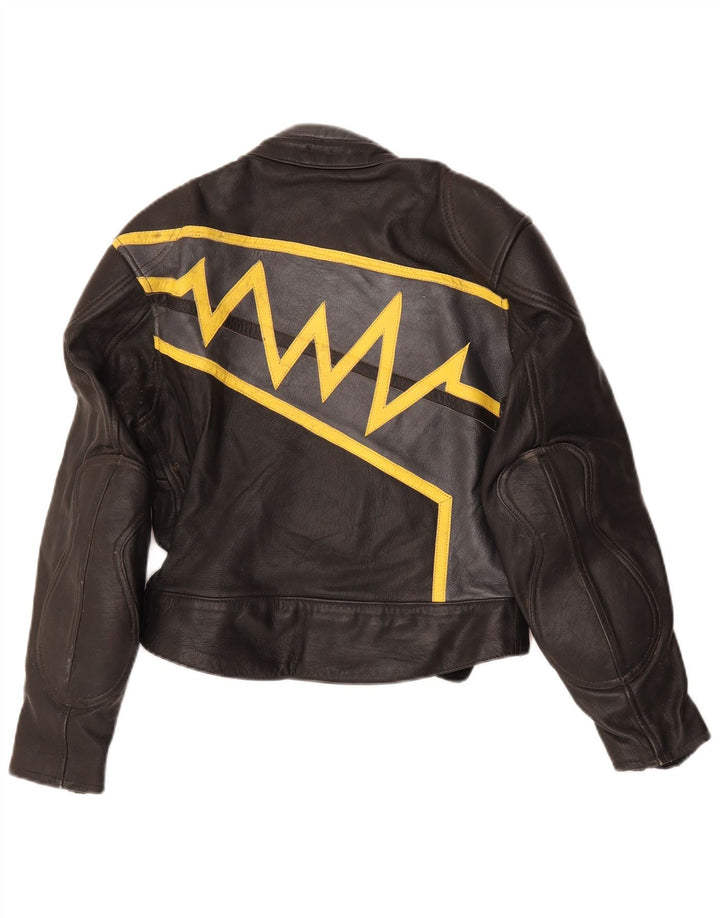 AKITO Womens Graphic Jacket UK 14 Large  Black Colourblock Leather