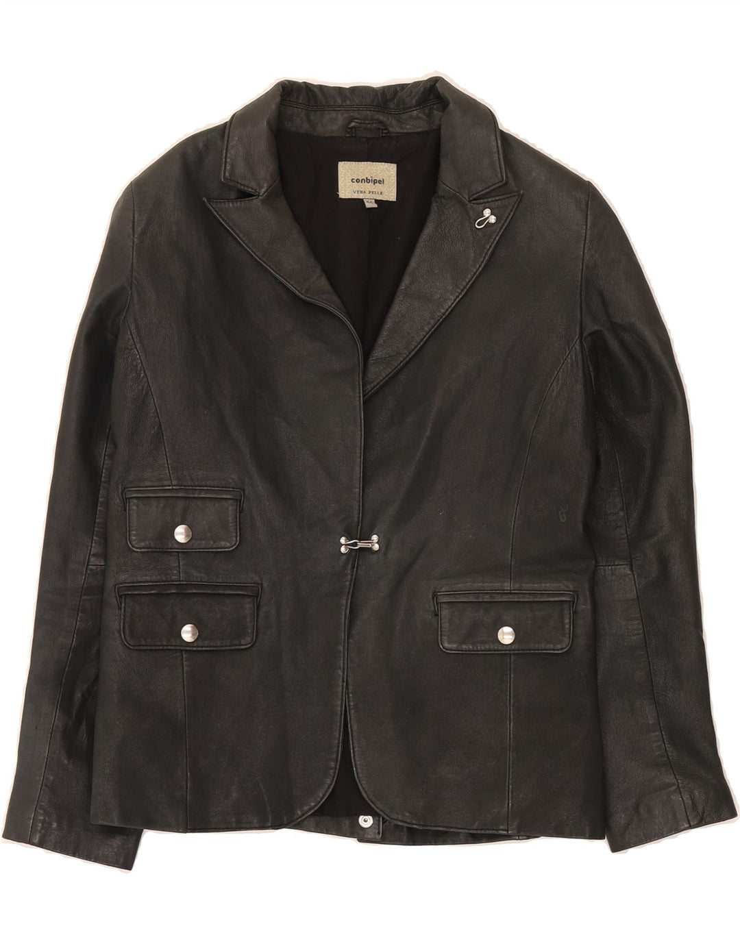 CONBIPEL Womens Leather Jacket IT 44 Medium Black Leather Vintage Conbipel and Second-Hand Conbipel from Messina Hembry 