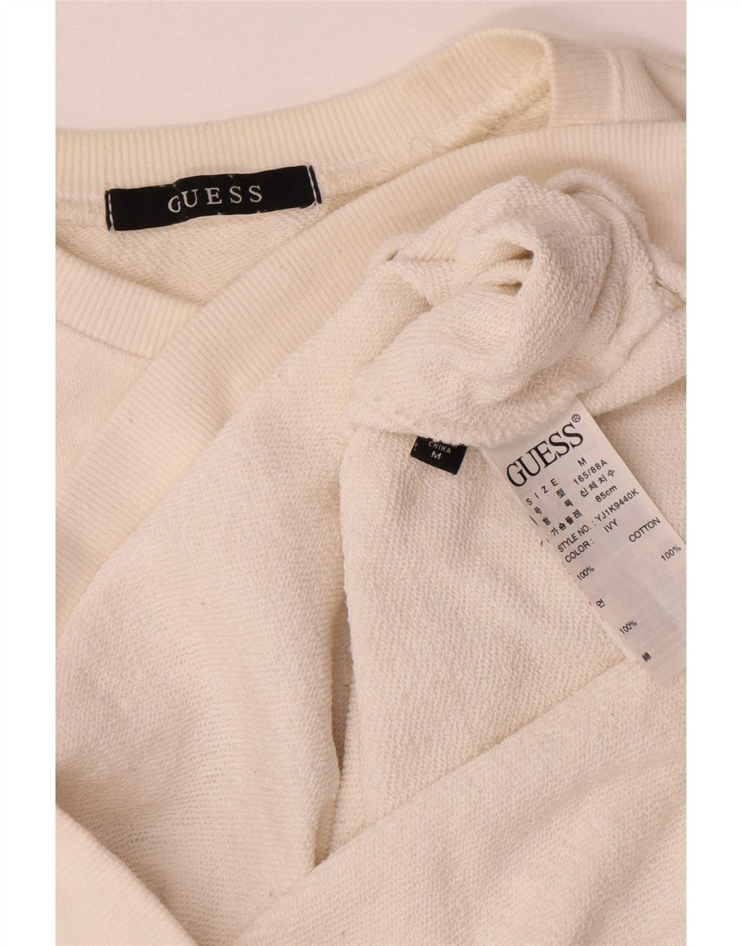 Guess Graphic Sweatshirt Jumper UK 14 Medium Off White Bomuld