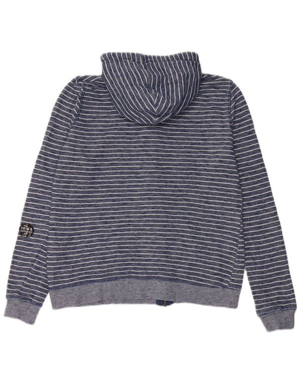 Weird Fish Womens Zip Hoodie Sweater UK 12 Medium Navy Blue Striped Cotton