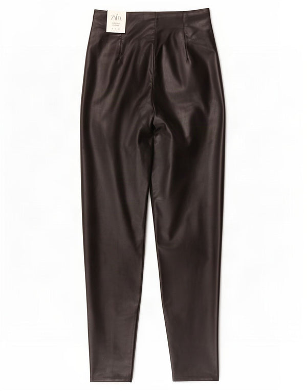 Zara Womens High Waist imiteret læder Leggings UK 10 Small Black Polyester