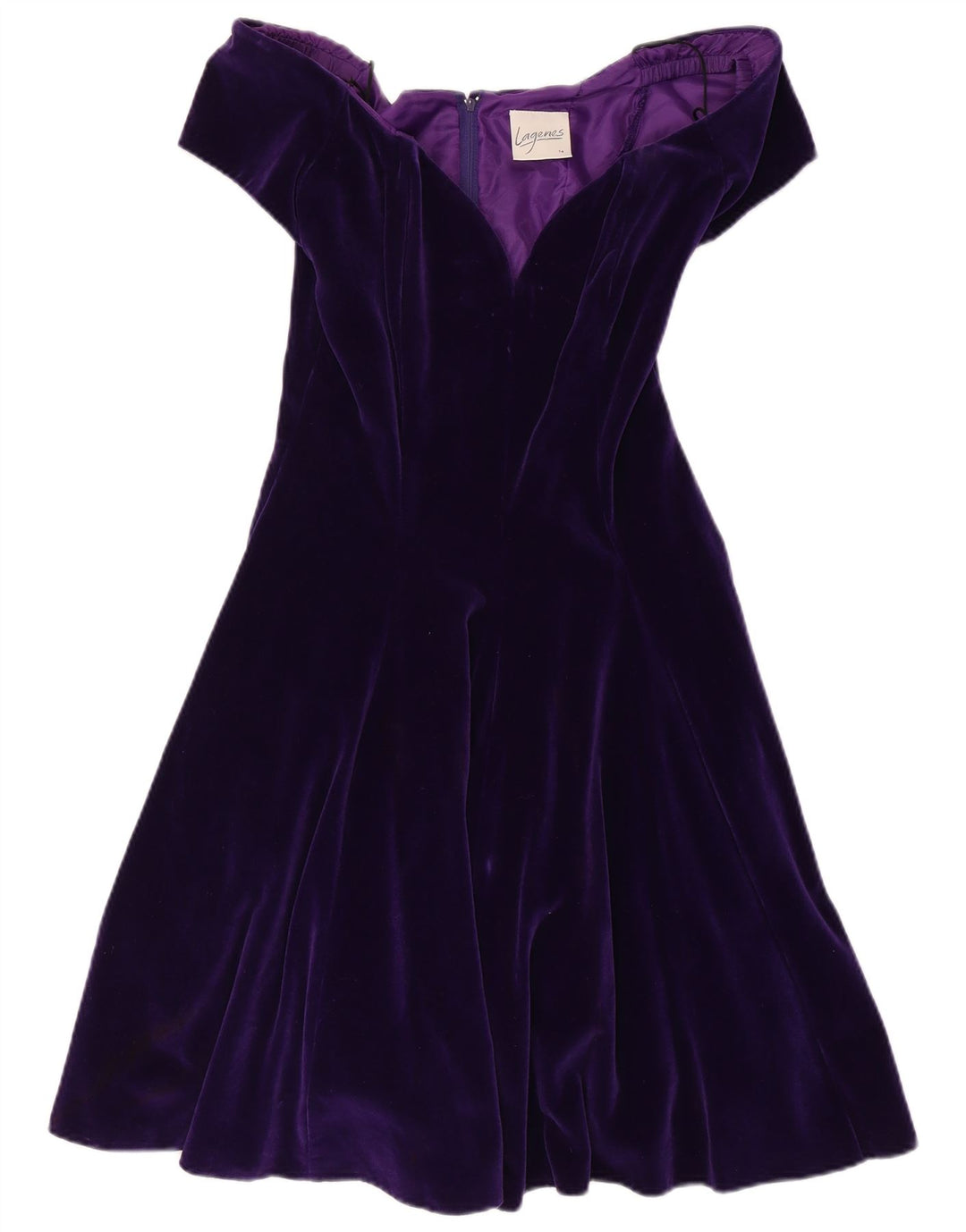 VINTAGE Womens Velvet Off Shoulder Dress UK 14 Medium Lilla Bomuld