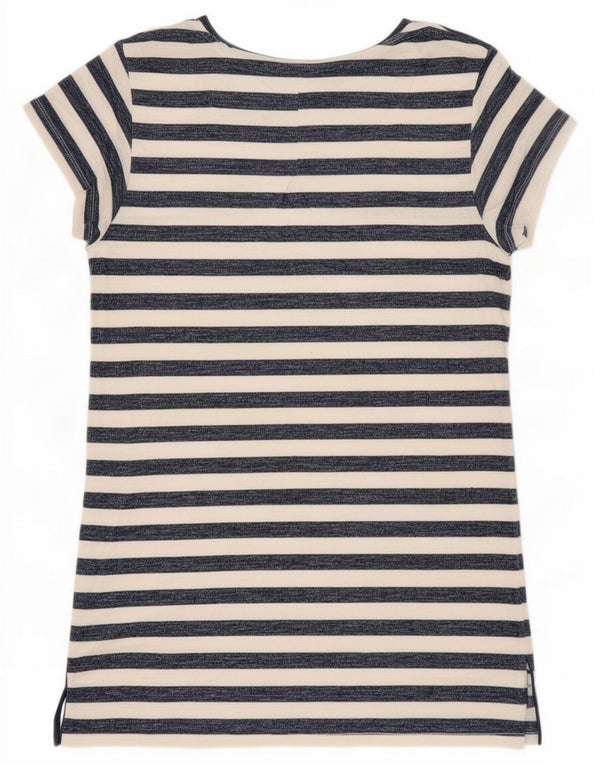 Fat Face Dame T-Shirt Top UK 10 Small Navy Blue Stribet Viscose