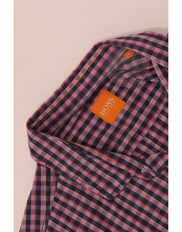 Hugo Boss Kortærmet Herreskjorte Stor Pink Gingham