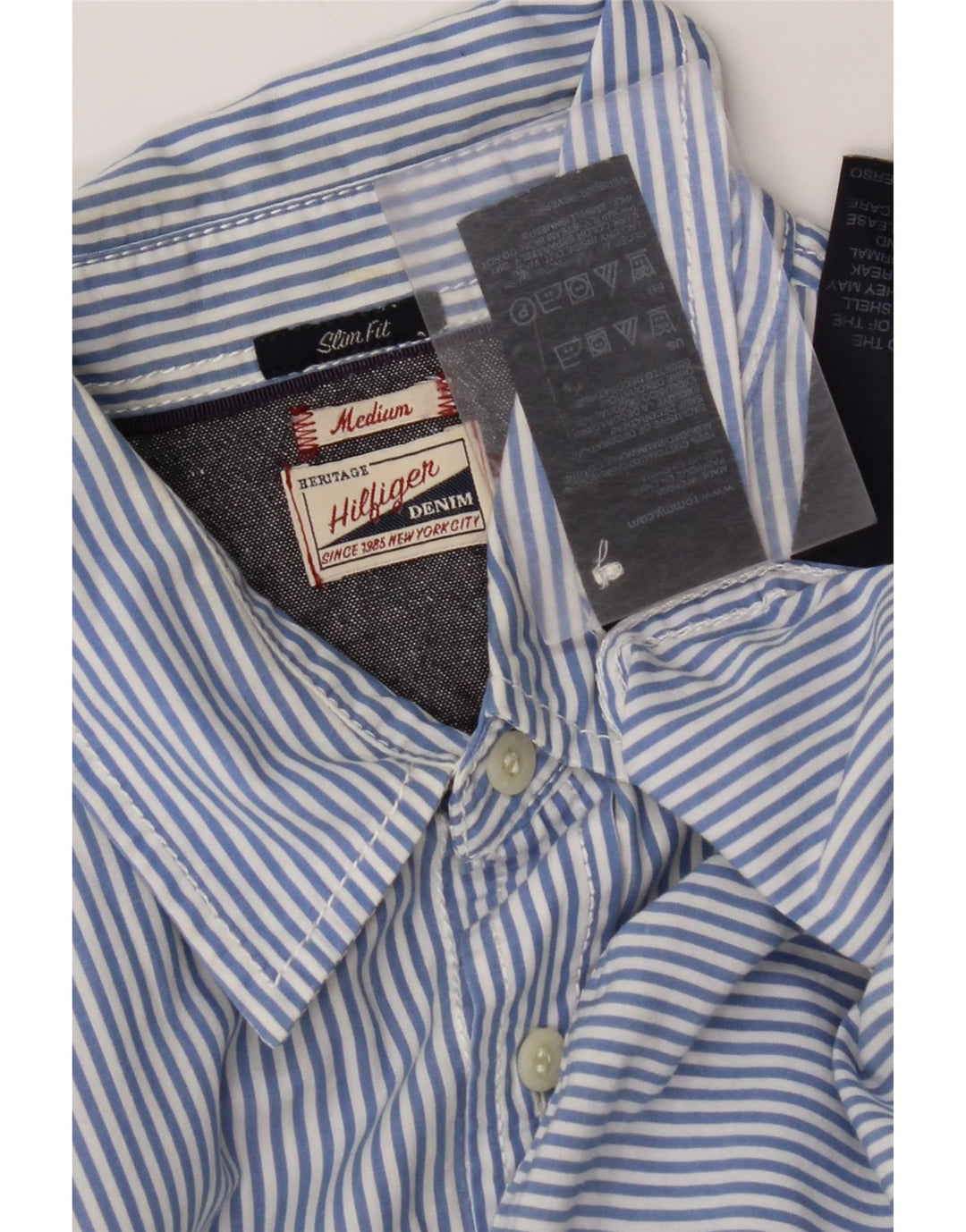 TOMMY HILFIGER Herre Slim Fit skjorte Medium blå stribet bomuld