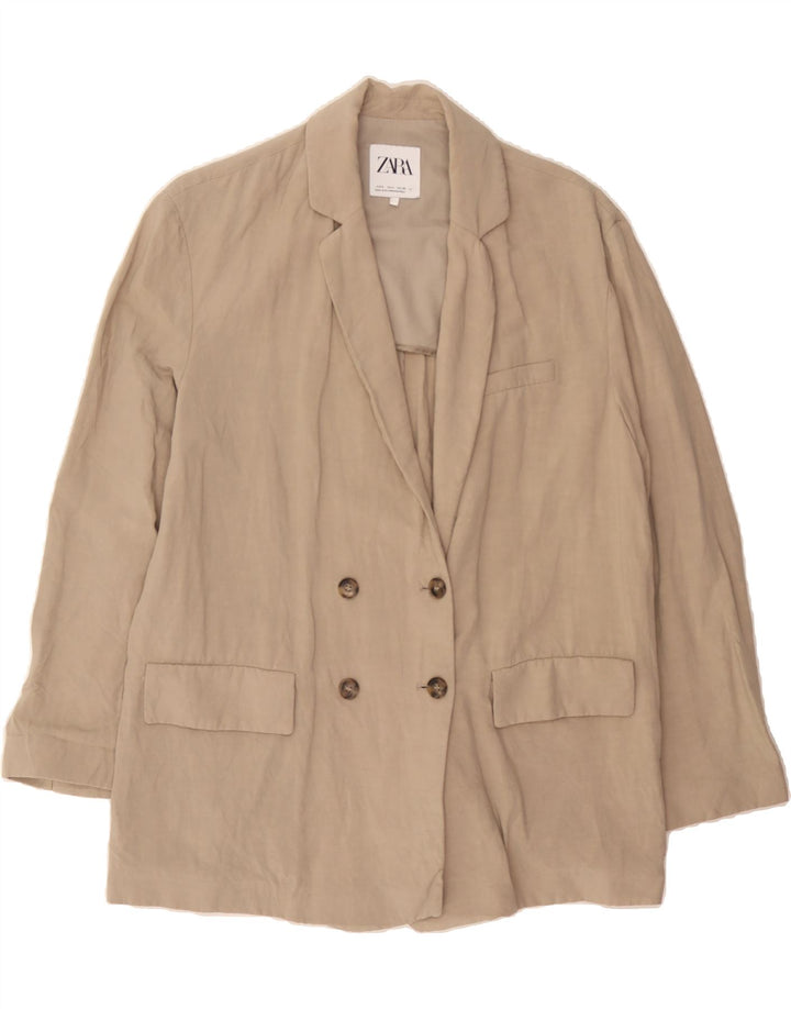 ZARA Womens Double Breasted Blazer Jacket UK 10 Small Beige Viscose Vintage Zara and Second-Hand Zara from Messina Hembry 