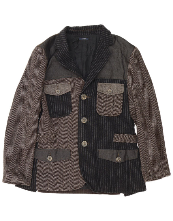 Desigual Womens 3 Button Blazer Jacket UK 18 XL Brown Colourblock Cotton