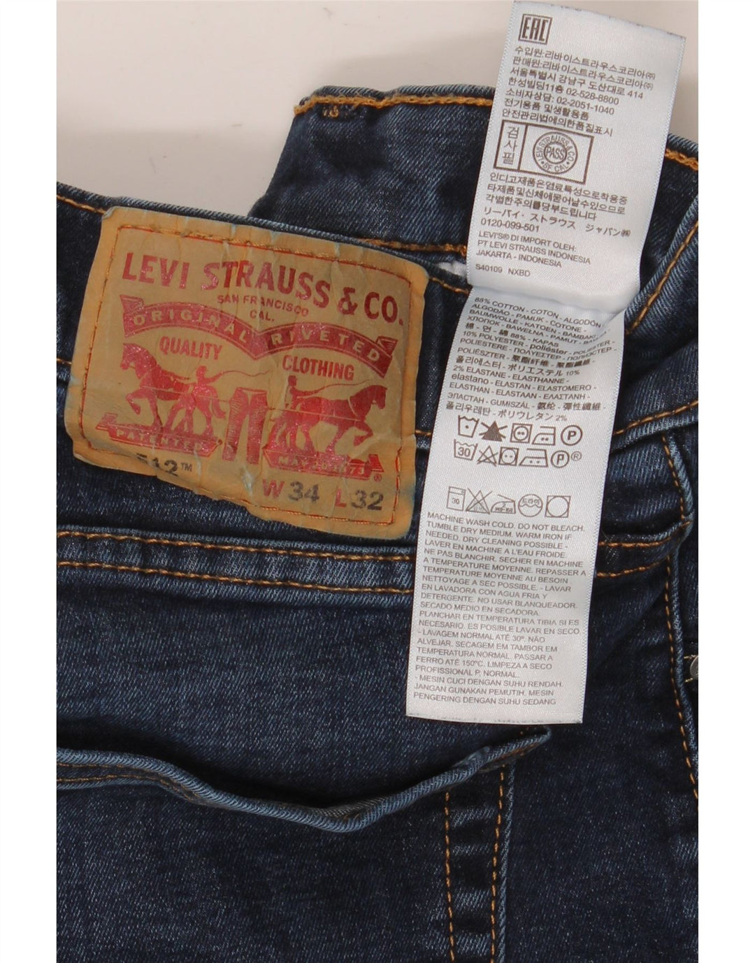 Levi's Herre 512 Slim Tapered Jeans W34 L32 Marineblå Bomuld