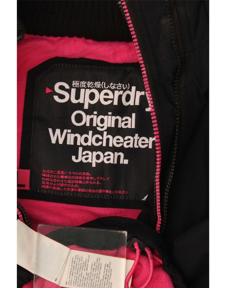 Superdry vindjakke med hætte til kvinder UK 16 Stor sort polyester