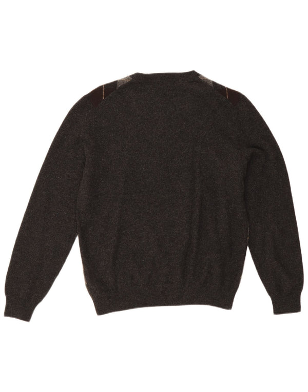 Massimo Dutti Herre V-hals sweater Medium Grey Argyle/Diamond Wool