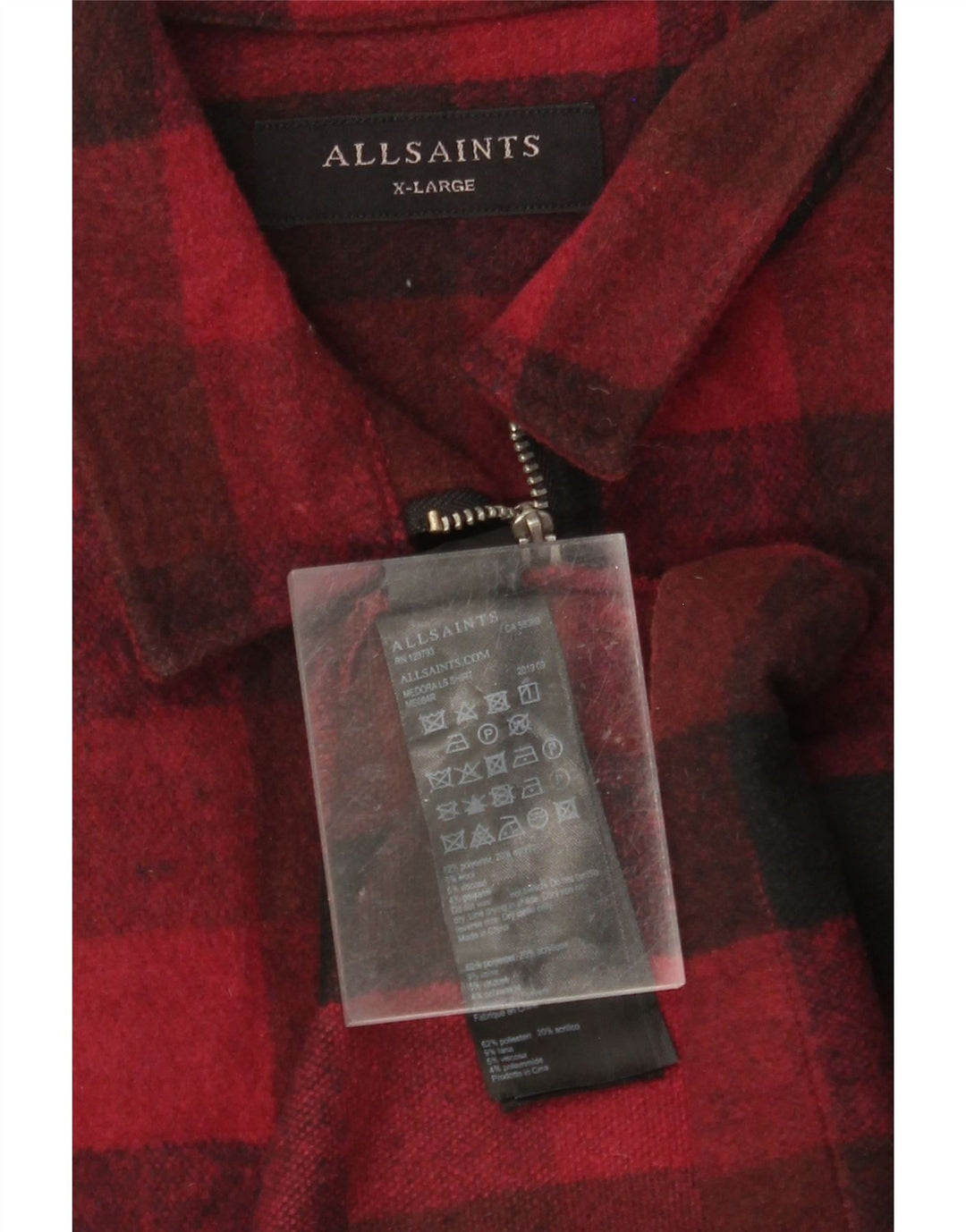 ALL SAINTS Herre Overshirt Flanellskjorte XL Rød Gingham Polyester