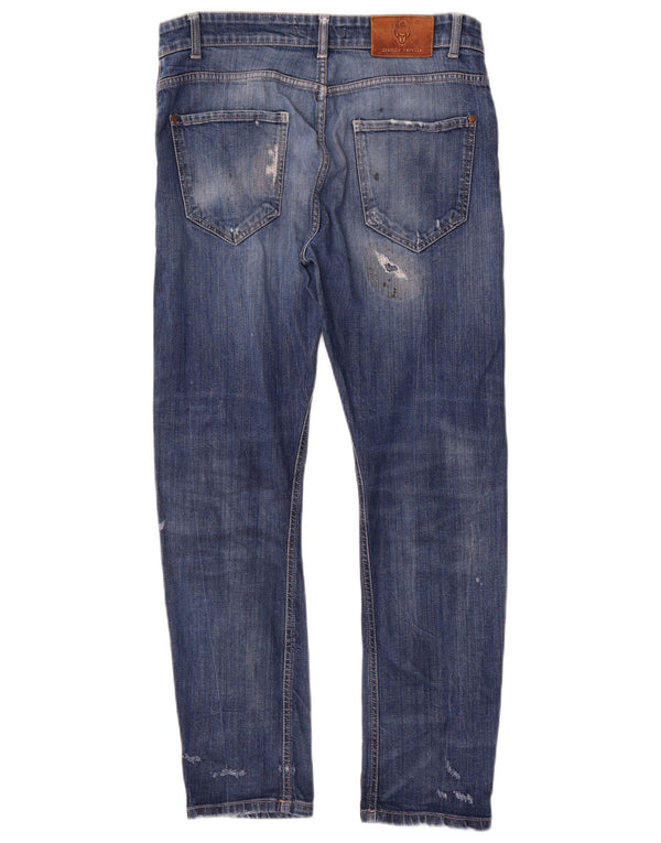 Frankie Morello Herre Distressed Slim Jeans W34 L29 Blå Bomuld