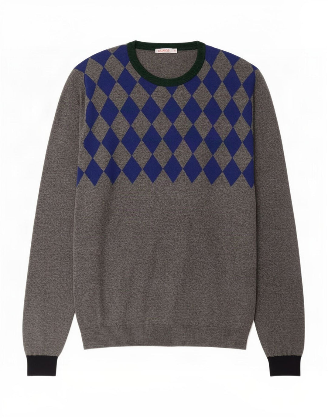 Sun68 Herre Crew Neck Jumper Sweater XL Grå Argyle/Diamond Wool