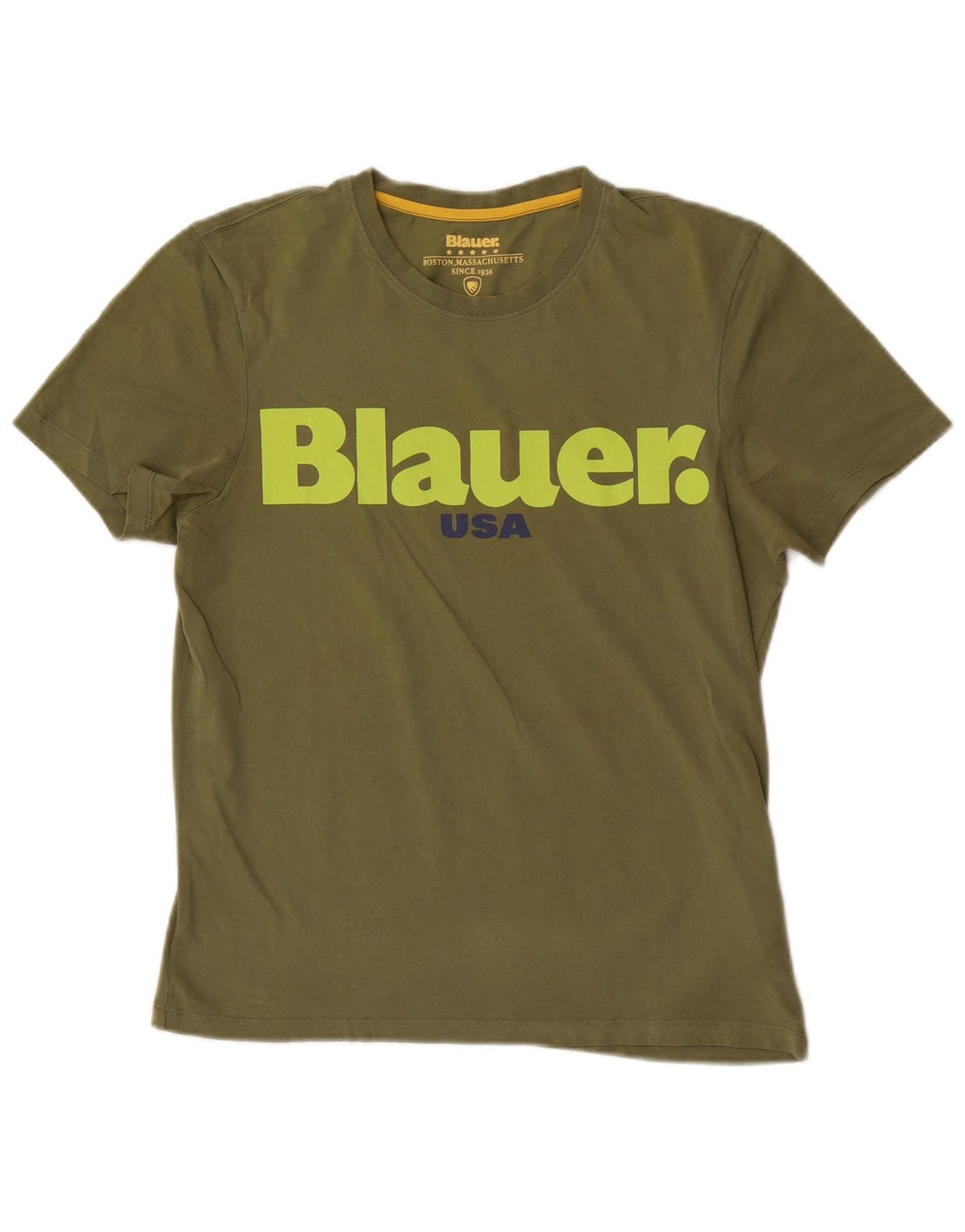 Blauer Herre Grafisk T-Shirt Top Lille Khaki Bomuld