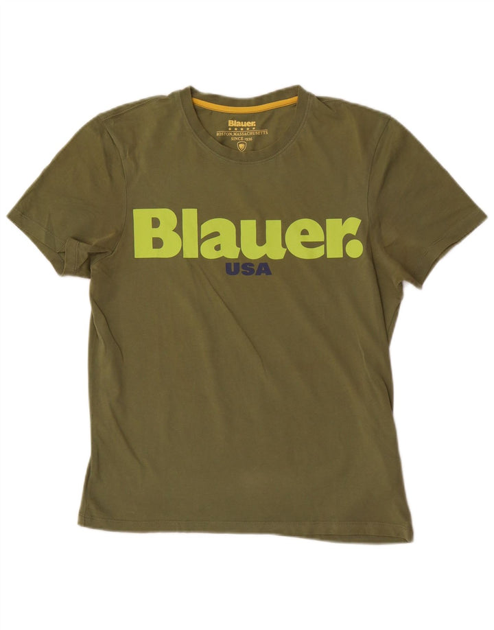 Blauer Herre Grafisk T-Shirt Top Lille Khaki Bomuld