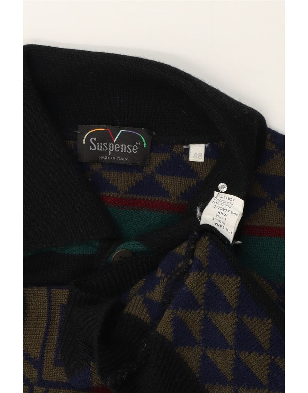 Suspense Herre Polo Neck Jumper Sweater IT 48 Medium Flerfarvet Geometrisk