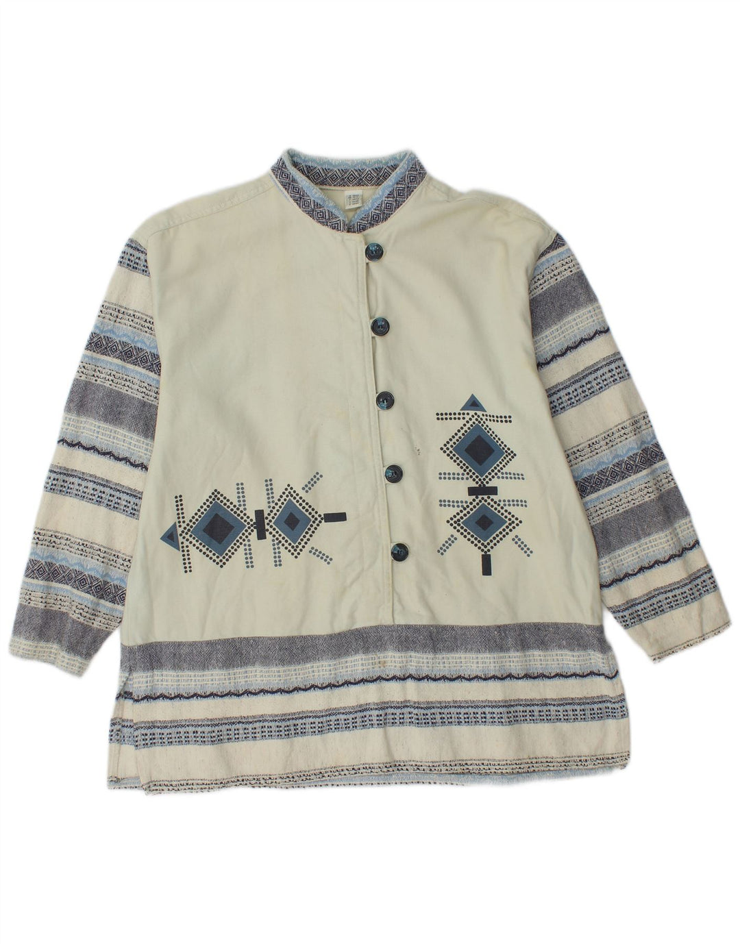 Vintage Dame Langærmet Bluse Top UK 12/14 Medium Off White stribet