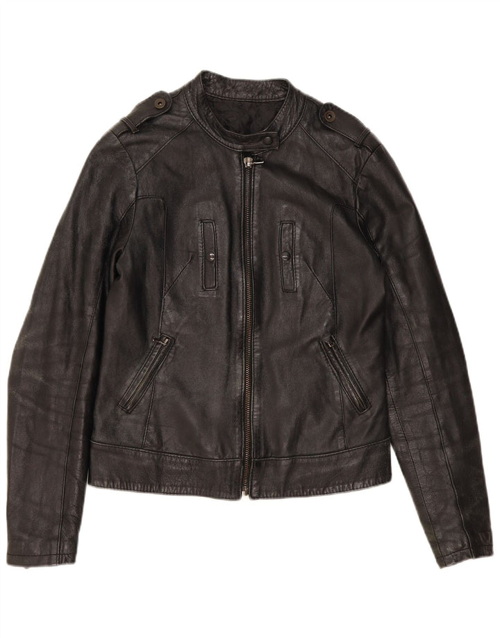 Vintage dame bikerjakke i læder UK 12 medium sort læder