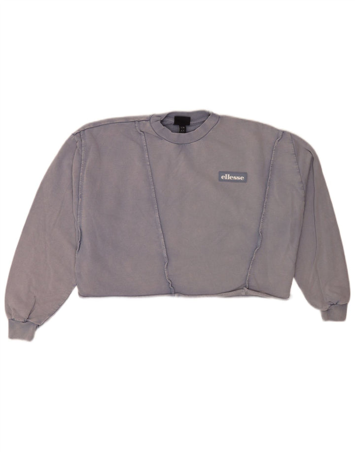 Ellesse Womens Crop Oversized Sweatshirt Jumper UK 8 Small Blue Cotton