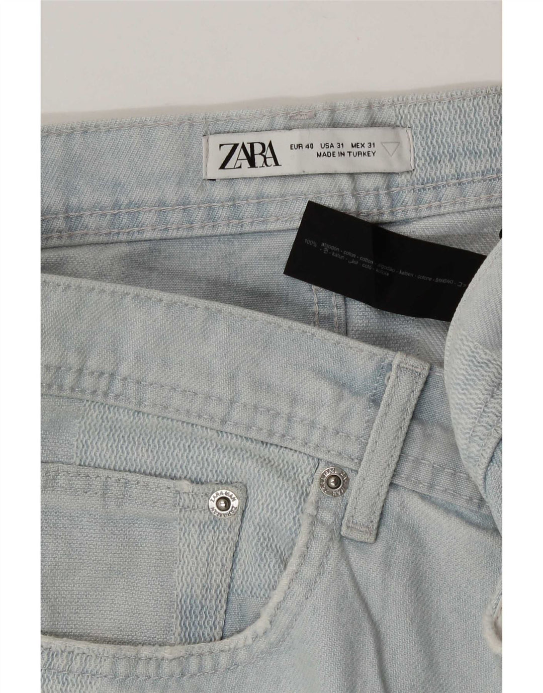 Zara Herre Denim Shorts EU 40 Medium W31 Blå Patchwork Bomuld