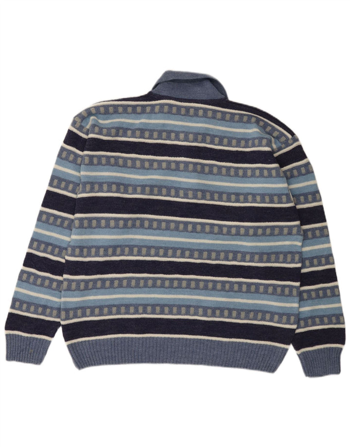 Kappa herre polo hals sweater stor blå stribet uld