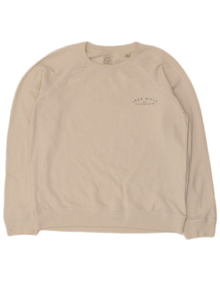 Jack Wills Dame Sweatshirt Jumper UK 14 Stor Hvid Bomuld