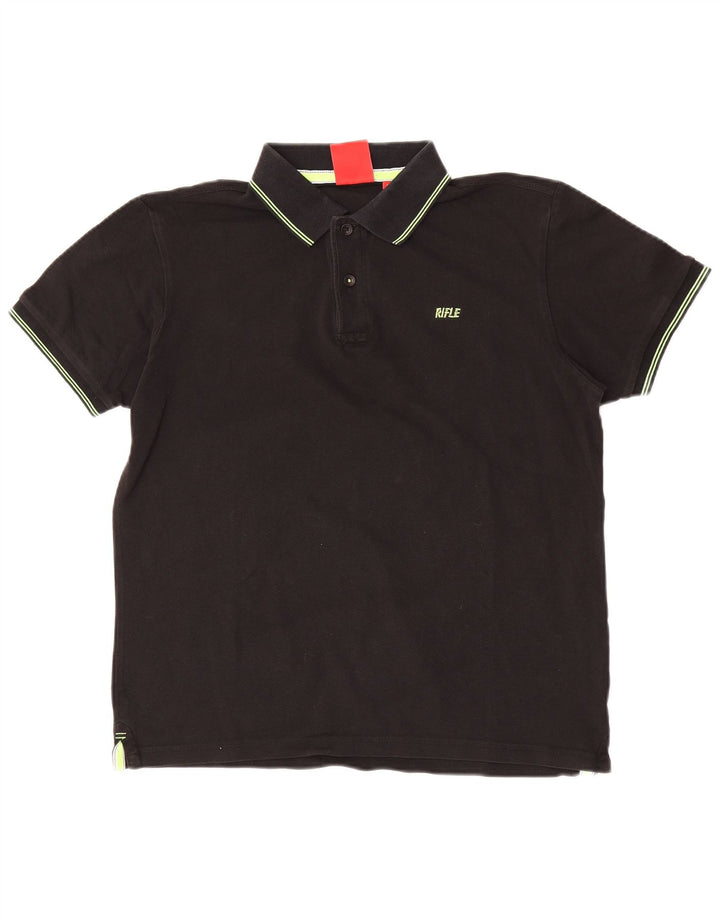Rifle Herre poloshirt Stor sort bomuld