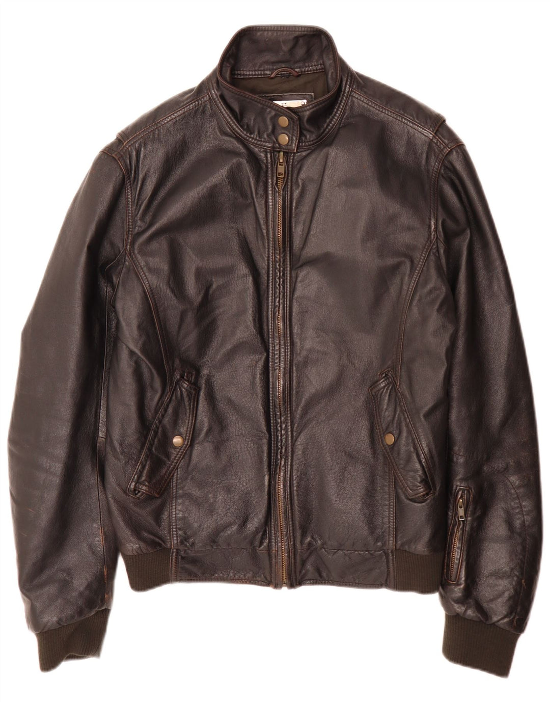 Vintage Herre Læder Bomber Jacket IT 52 XL Brun Retro