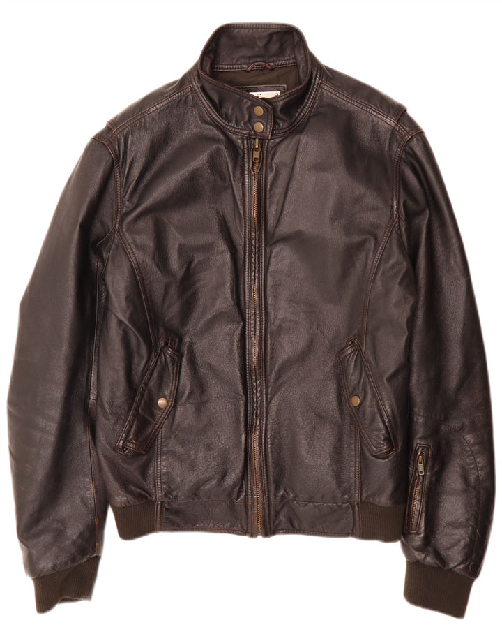 Vintage Herre Læder Bomber Jacket IT 52 XL Brun Retro
