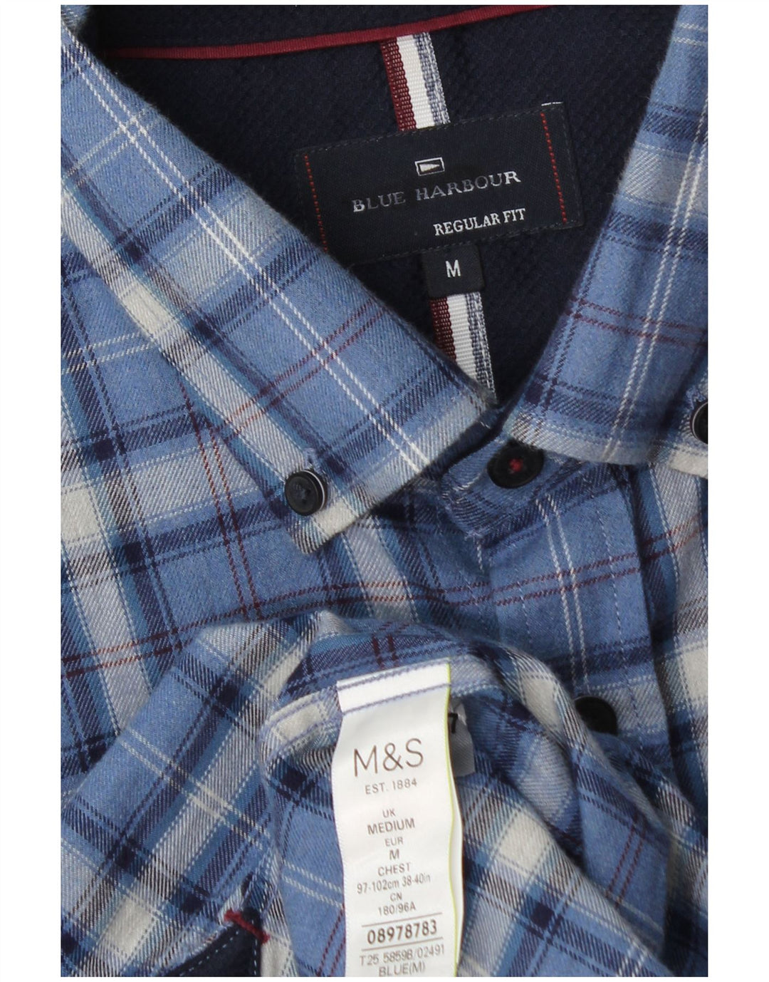 MARKS & SPENCER Herre Blue Harbor Flannel skjorte Medium Blue Plaid
