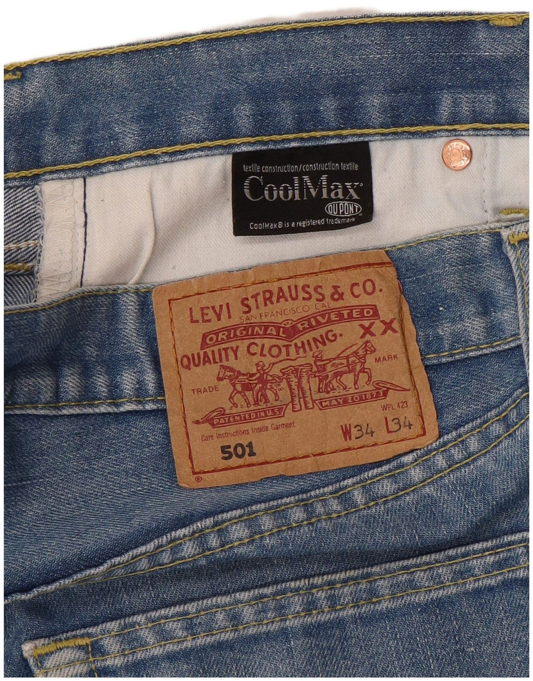 LEVI'S Herre 501 Straight Jeans W34 L34 Blå