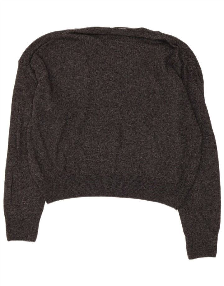 ZARA Dame Oversized V-hals sweater UK 10 Small Grey Viscose