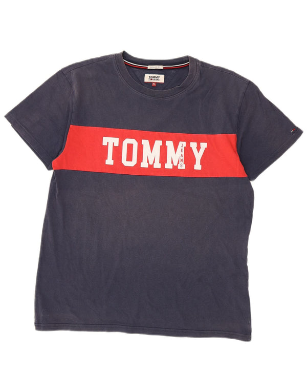Tommy Hilfiger Herre Grafisk T-Shirt Top XL Navy Blue Colourblock