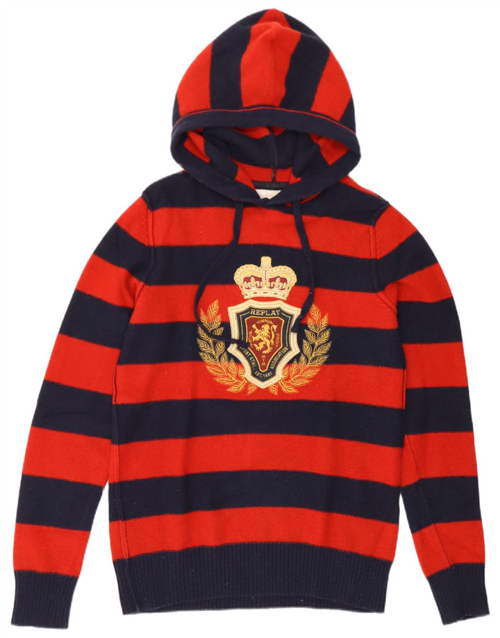 Replay Herre Hooded Grafisk Jumper Sweater Medium Rød Stribet
