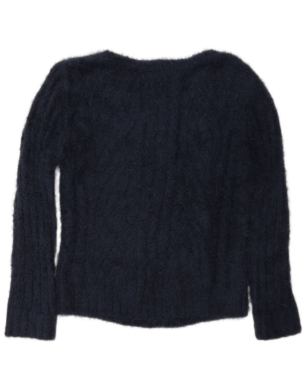 Zara Dame Loose Fit V-hals sweater UK 6 XS Navy Blue Polyester