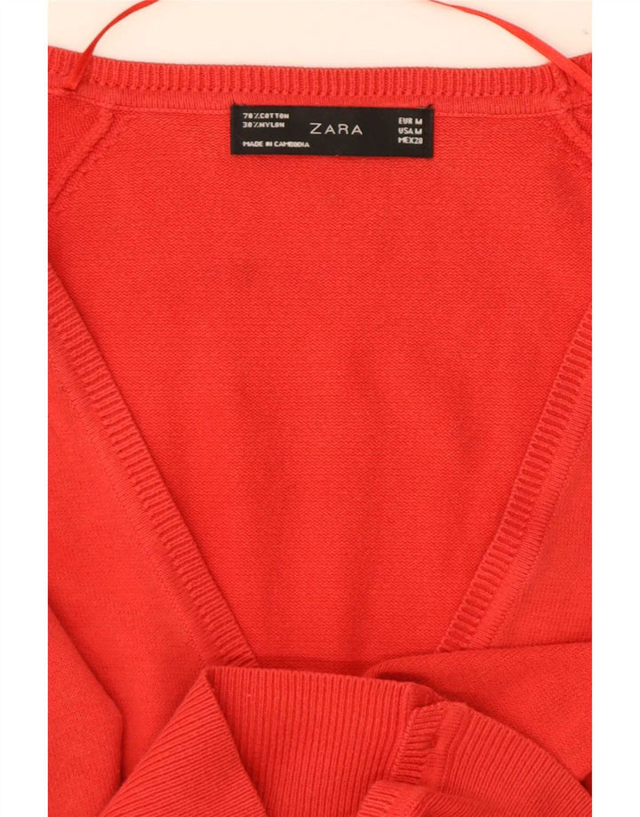 Zara Dame Cardigan Sweater UK 12 Medium Rød Bomuld
