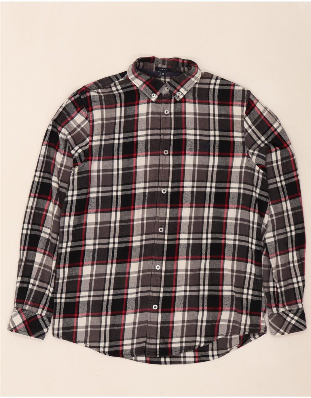 CREW TØJ Herre Slim Fit Flanelskjorte Medium Sort Ternet Bomuld