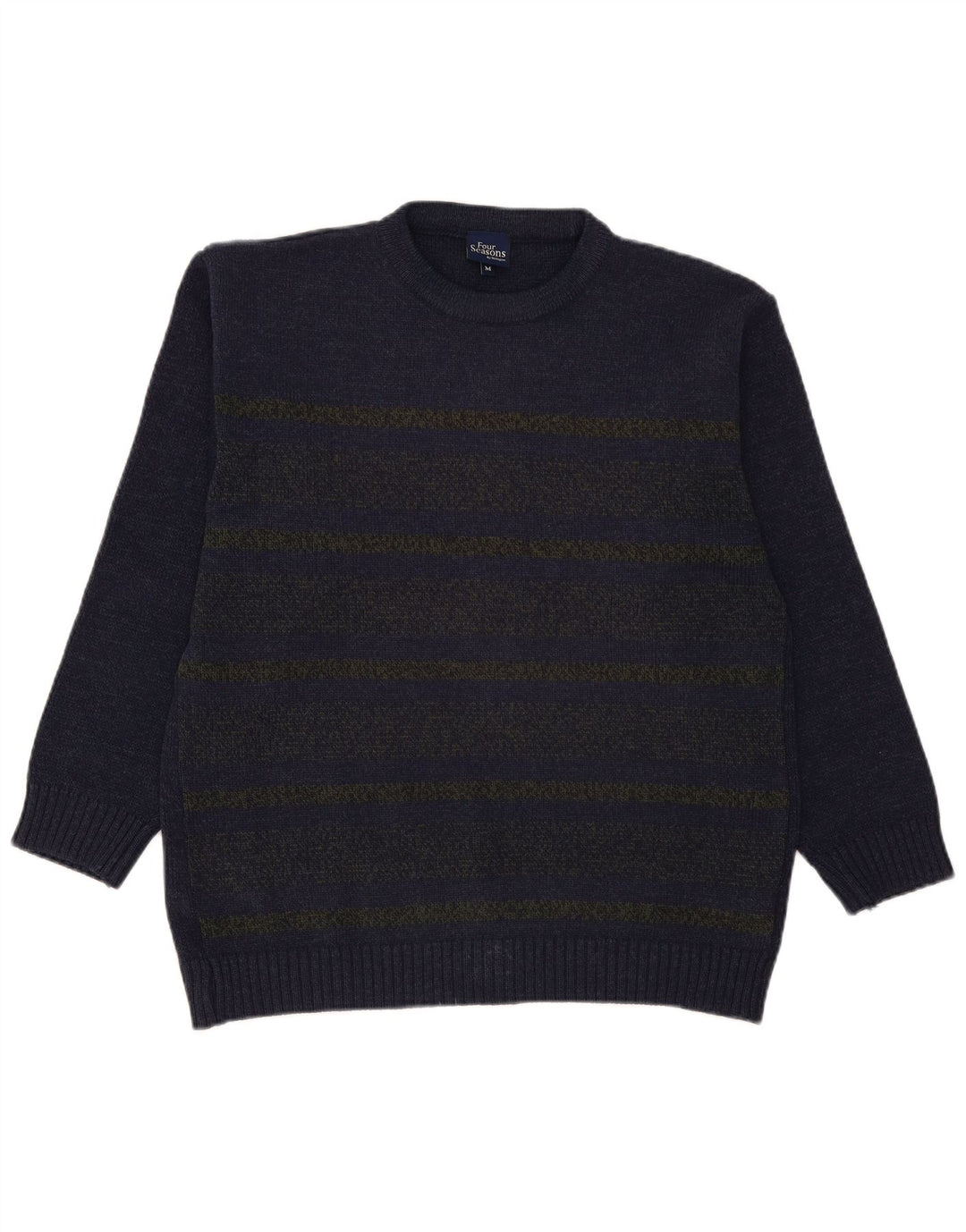 Four Seasons Herre Crew Neck Jumper Sweater Medium Navy Blue stribet akryl