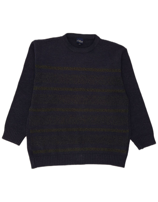 Four Seasons Herre Crew Neck Jumper Sweater Medium Navy Blue stribet akryl