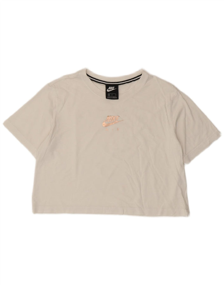 Nike Dame Crop Graphic T-Shirt Top UK 14 Medium White