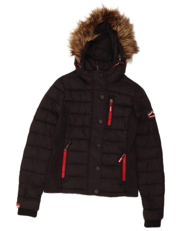 Superdry Polstret hættejakke til kvinder UK 10 Lille sort polyester