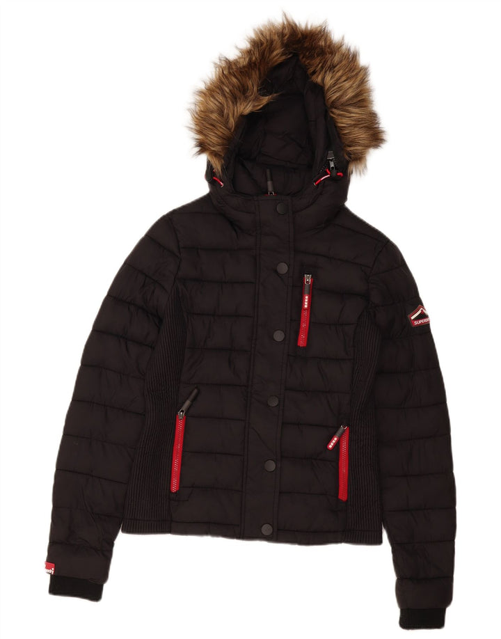 Superdry Polstret hættejakke til kvinder UK 10 Lille sort polyester