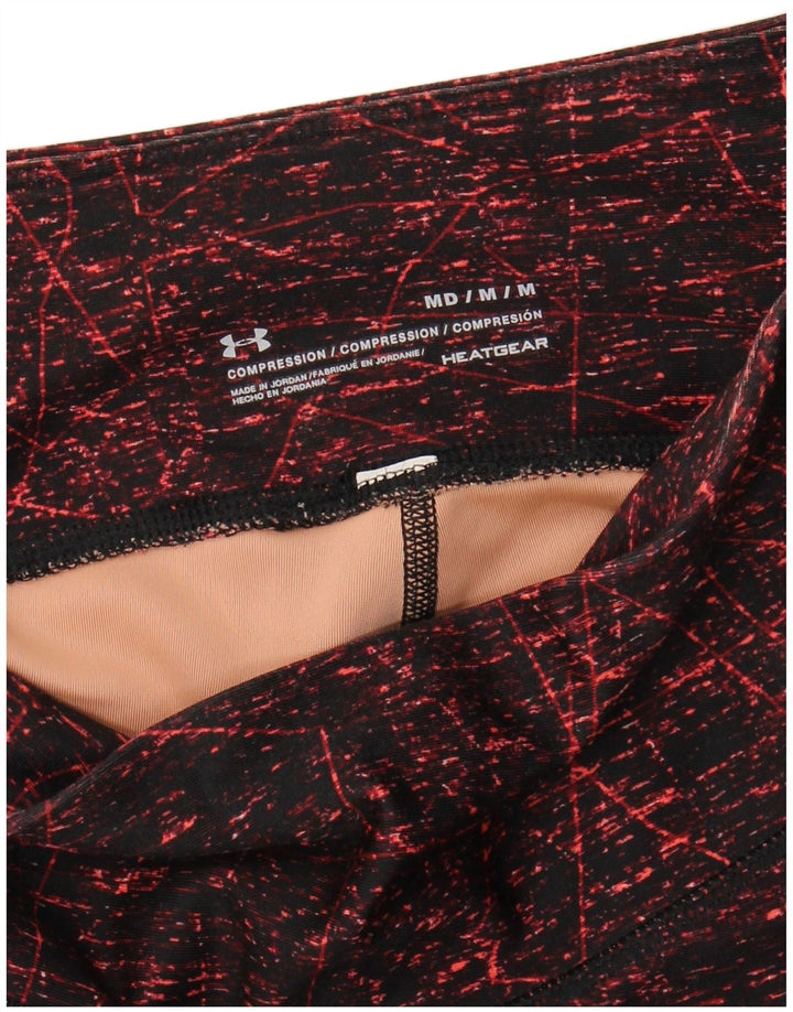 UNDER ARMOUR Womens Heat Gear Leggings UK 12 Medium Burgundy Colourblock